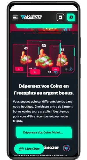 Boutique Coinz pour freespins et bonus sur Casinozer