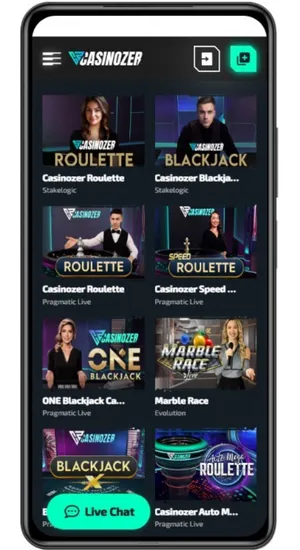 Jeux de casino en direct roulette et blackjack sur Casinozer