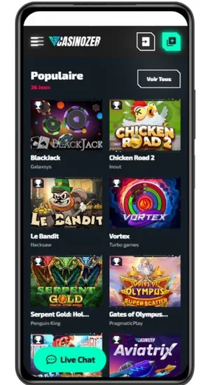 Sélection de jeux populaires disponibles sur Casinozer mobile