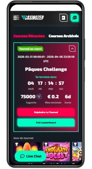 Tournoi en cours Pâques Challenge via Casinozer App